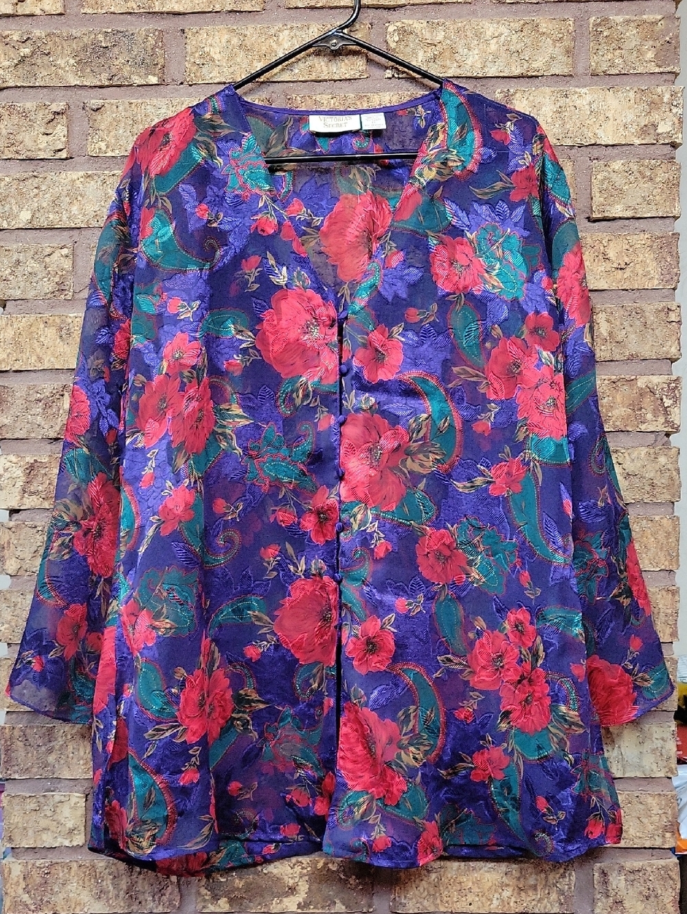 Victoria's Secret Floral Button-Down Blouse Size Medium Gold Label Vintage